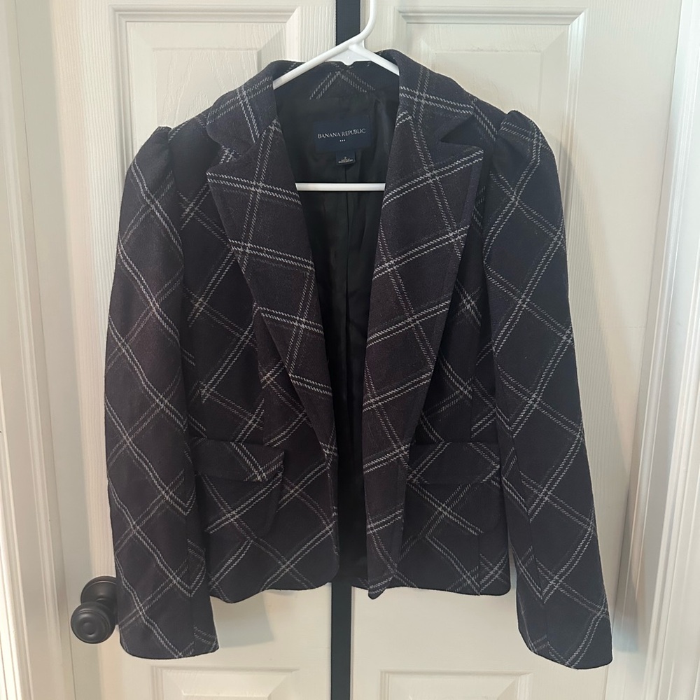 Banana Republic Navy and Gray Checkered Blazer